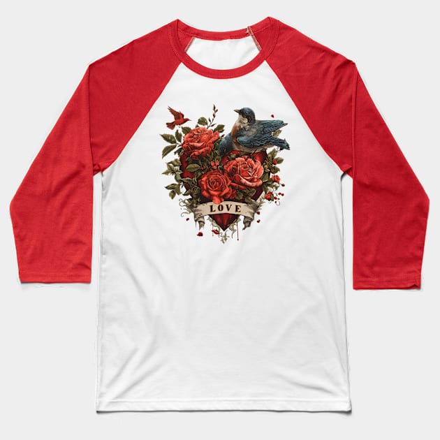 Love Takes Flight: Soar Through Blooms This Valentine's Day Baseball T-Shirt by Abystoic